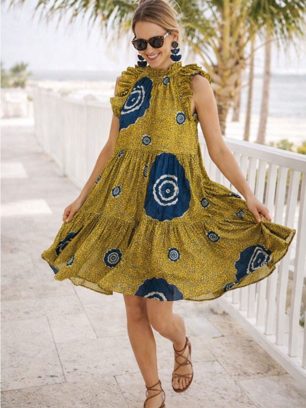 Ulla Johnson Tamsin Sand Dollar Print Cotton‎ Mini Size 8 Dress Tiered